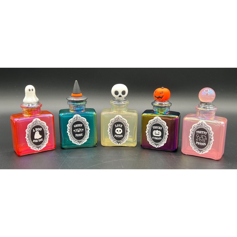 Set of 5 ~ Target Bullseye Small Iridescent Glass Potion Bottles Halloween 2025